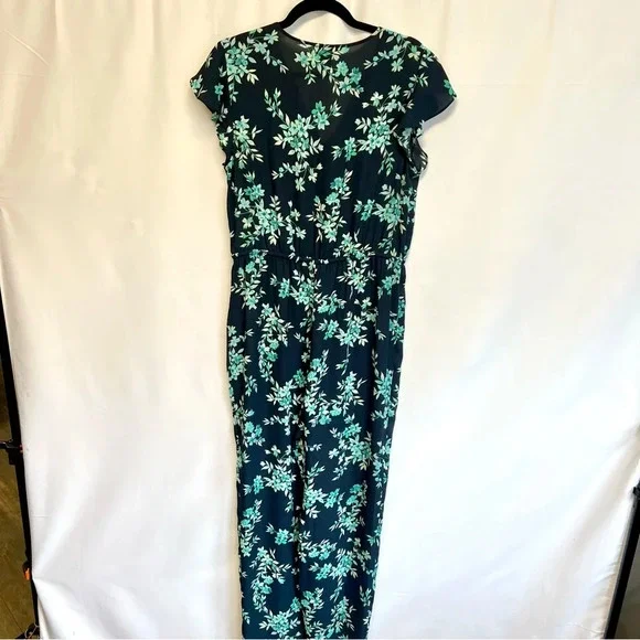 CeCe Breeze Boutique Navy Blue Floral Flutter Jumpsuit Romper Women’s Size 10 - Picture 10 of 15